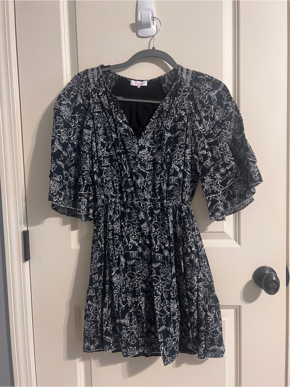 Parker Black Floral Print Short Dress